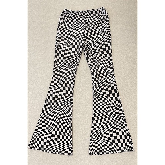 No Boundaries Pants - Black‎ White Checkered Flare Pants Y2K Stretch Groovy No Boundaries Medium